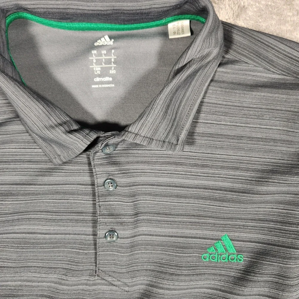 adidas Gray Striped Polo with Green Logo